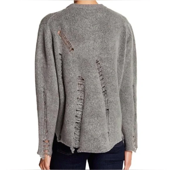 RD Style Destroyed Soft Charcoal Gray Crewneck Pullover Sweater - Picture 2 of 9